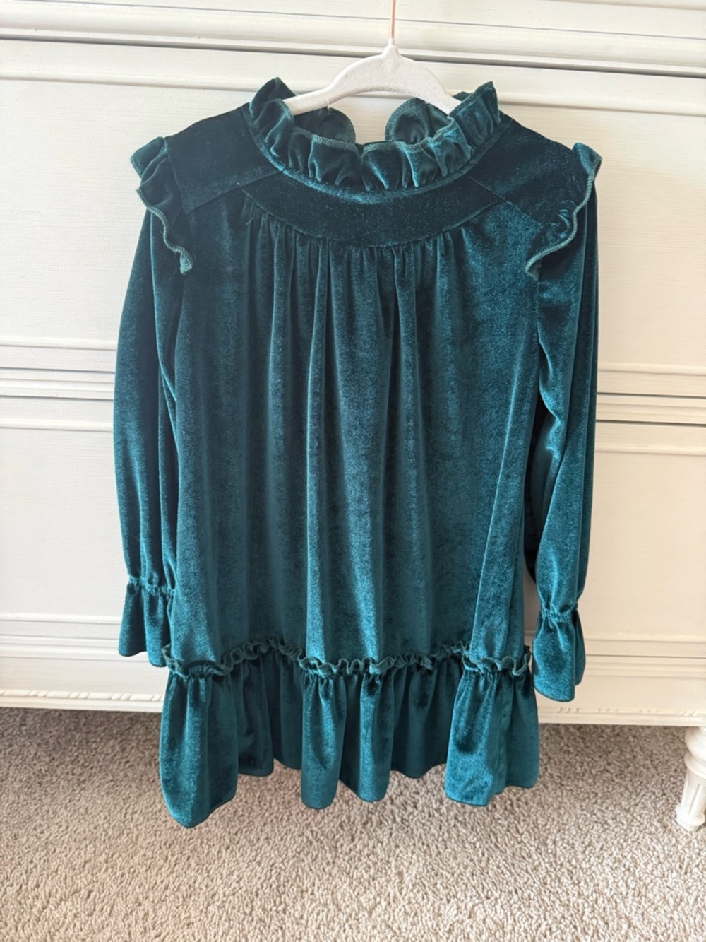 Velvet Ruffled Dress in Deep Teal
